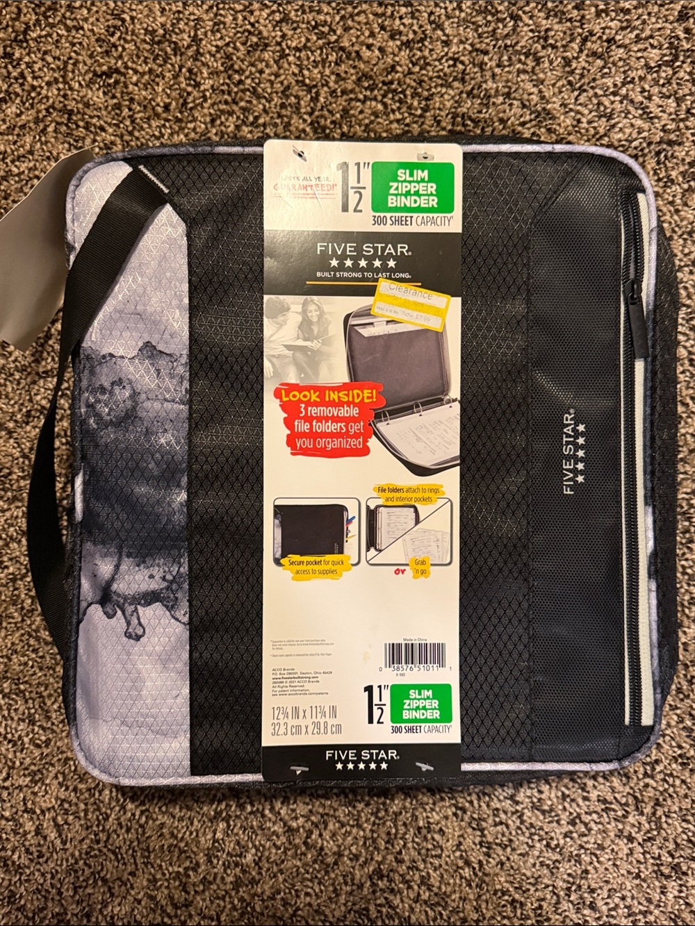 Black and Gray Messenger-Style Slim Zipper Binder